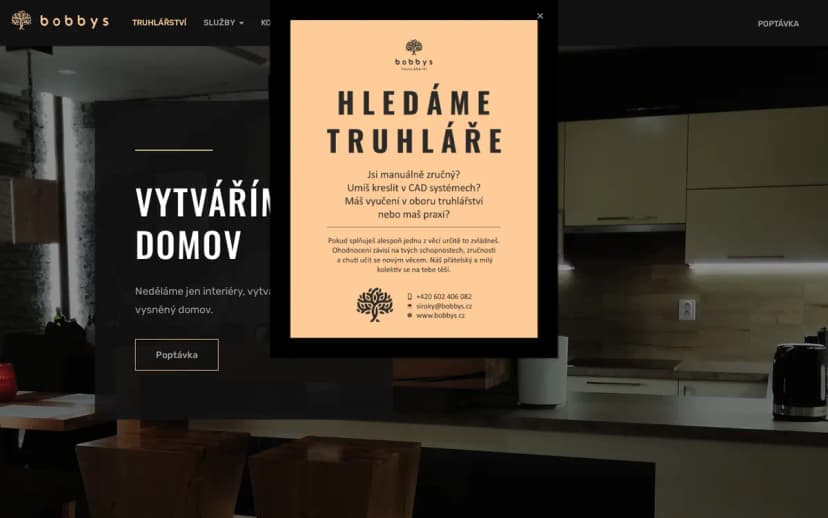 Web truhlářství Bobbys, nábytek na míru, kuchyně a atypické interiéry