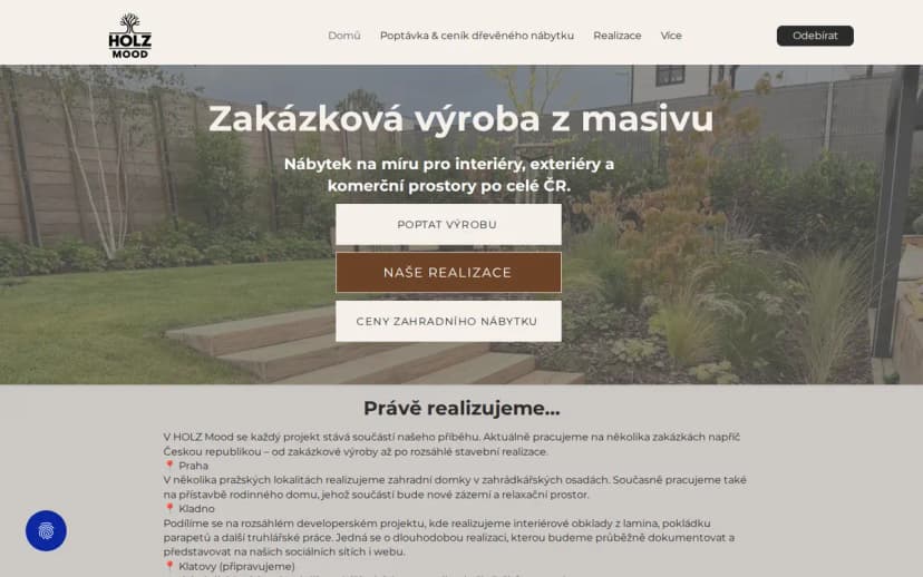 Web HOLZ Mood, zakázková výroba nábytku a dřevěných prvků z masivu