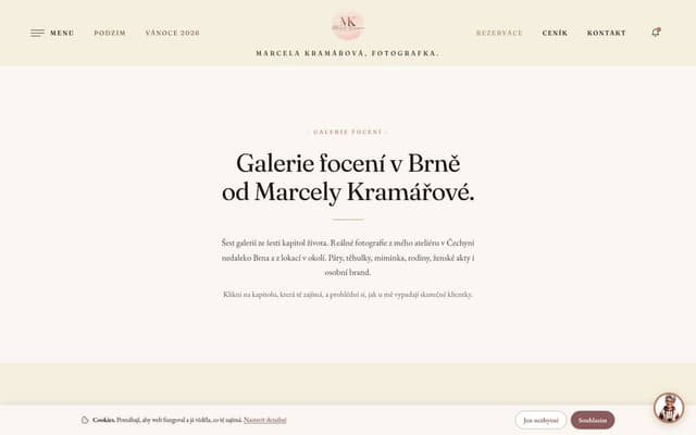 Snímek webu fotoatelieru s výpisem galerií, ukázka struktury, kterou vyhledávač přečte