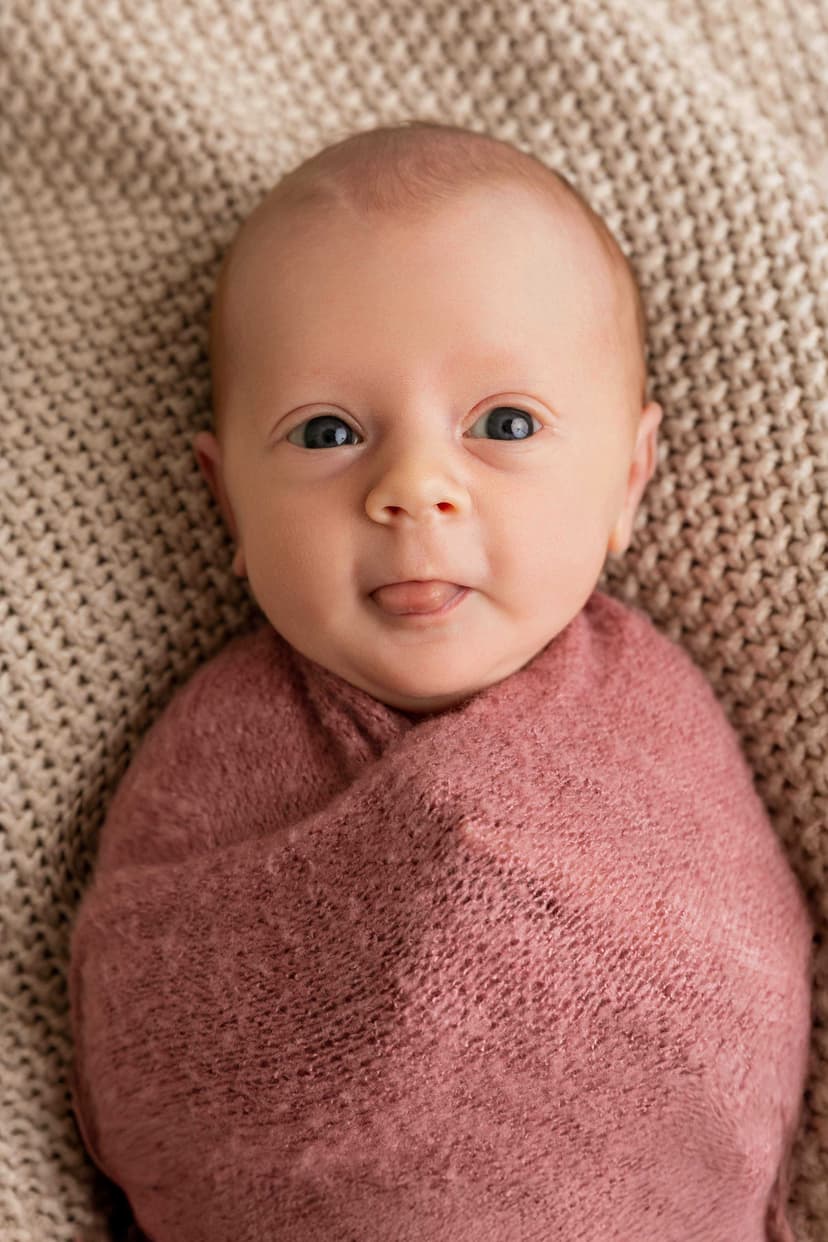 Newborn focení Brno, detailní portrét novorozence s otevřenýma očima v ateliéru v Čechyni nedaleko Brna