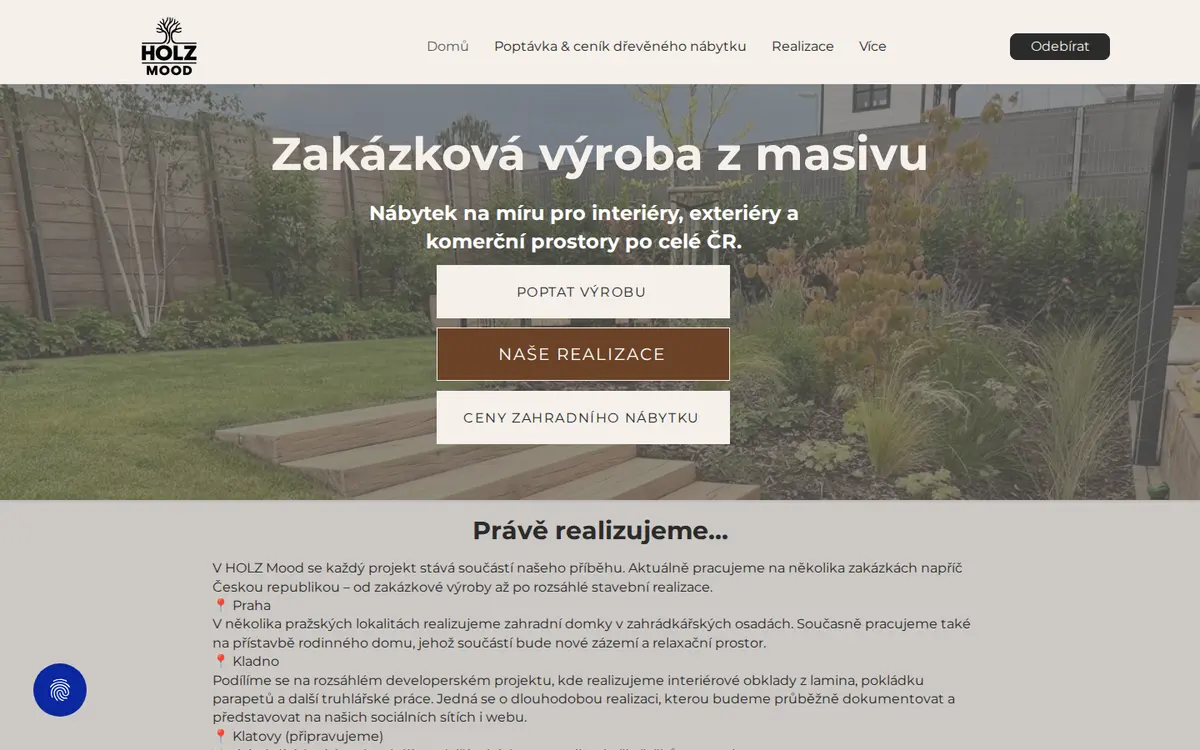 Web HOLZ Mood, zakázková výroba nábytku a dřevěných prvků z masivu
