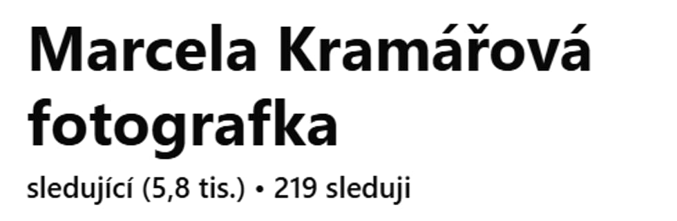 Facebooková stránka Marcela Kramářová fotografka, 5,8 tisíce sledujících