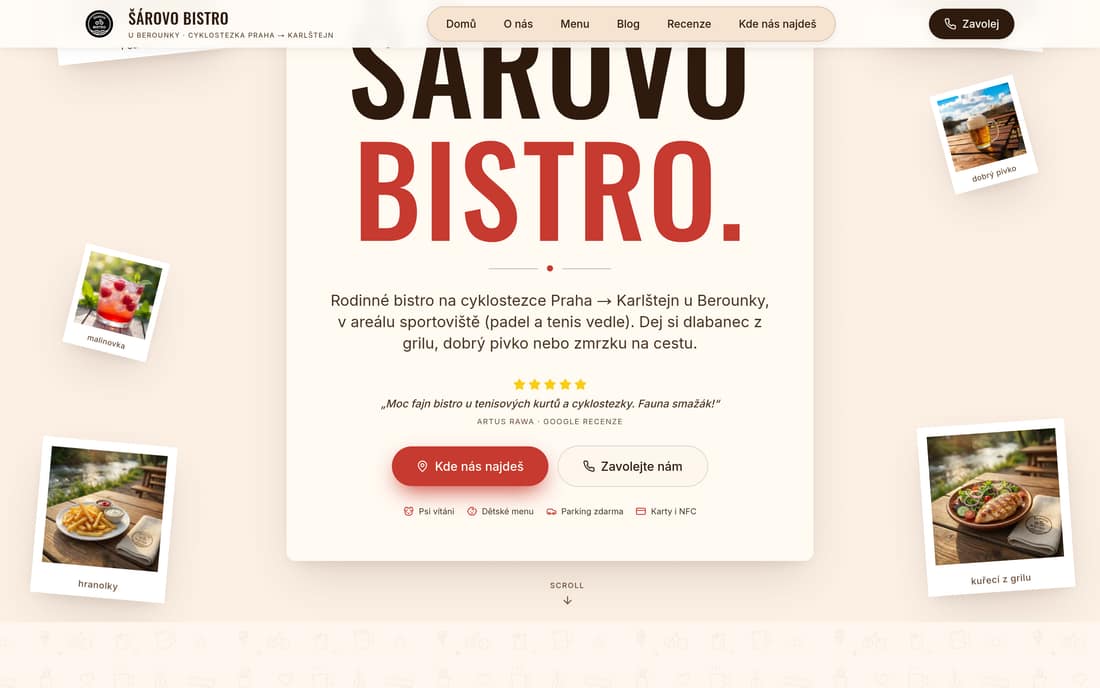 Web Šárova bistra: fotky z bistra jako polaroidy